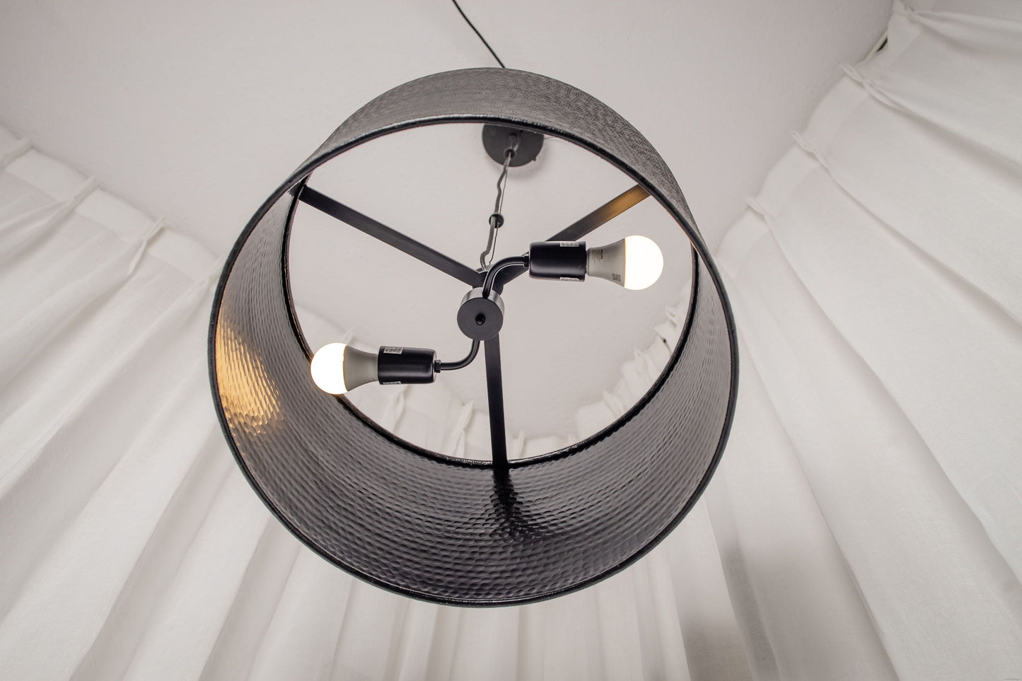 Hammered Dark Bronze Drum Pendant Light